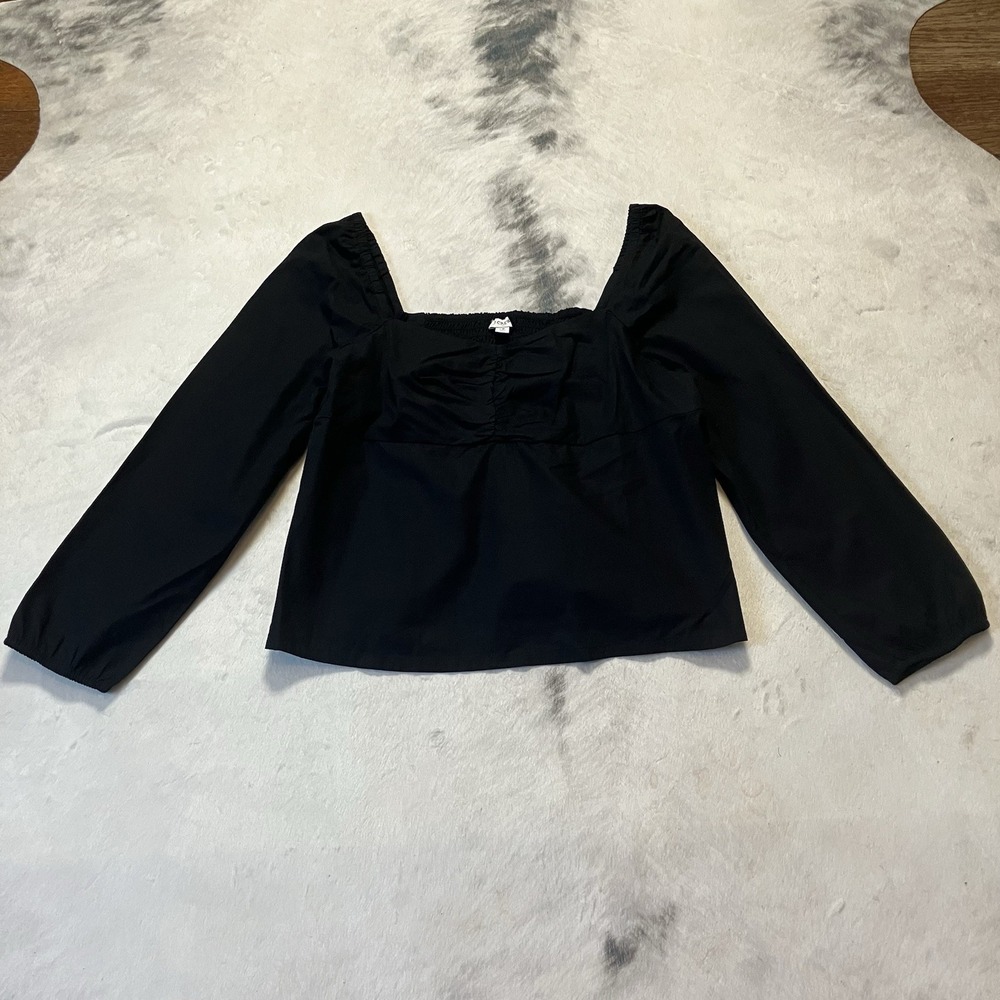 J Crew Shirt Womens Size 18 Black Long-Sleeve Sweetheart Smocked Back